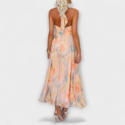 Mayfair™️| Halter-Neck Watercolour Print Maxi Dress