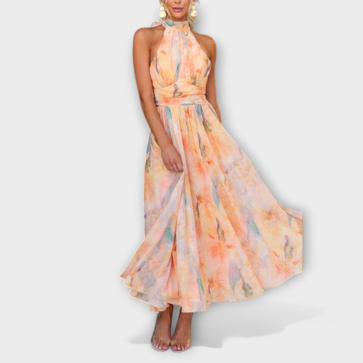 Mayfair™️| Halter-Neck Watercolour Print Maxi Dress