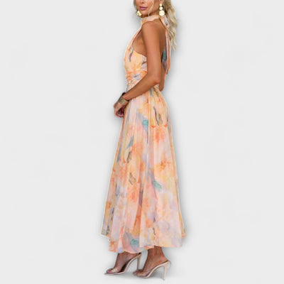 Mayfair™️| Halter-Neck Watercolour Print Maxi Dress