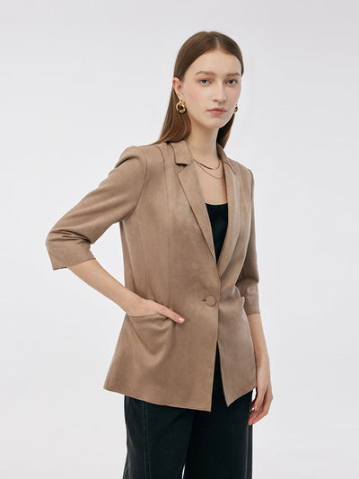 Mayfair™️ | Suede One Button 3/4 Sleeve Blazer