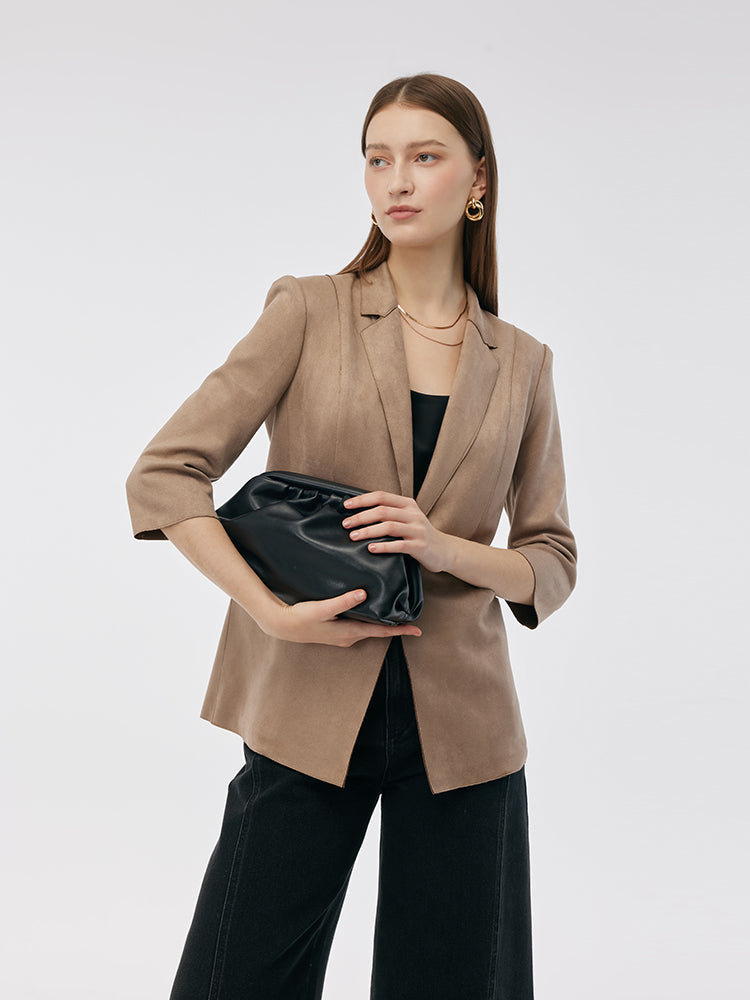 Mayfair™️ | Suede One Button 3/4 Sleeve Blazer