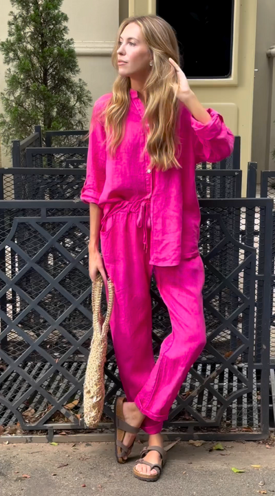 Mayfair™️ | Monica - Elegant Two-Piece Linen Shirt and Pants Set