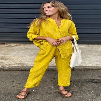 Mayfair™️ | Monica - Elegant Two-Piece Linen Shirt and Pants Set