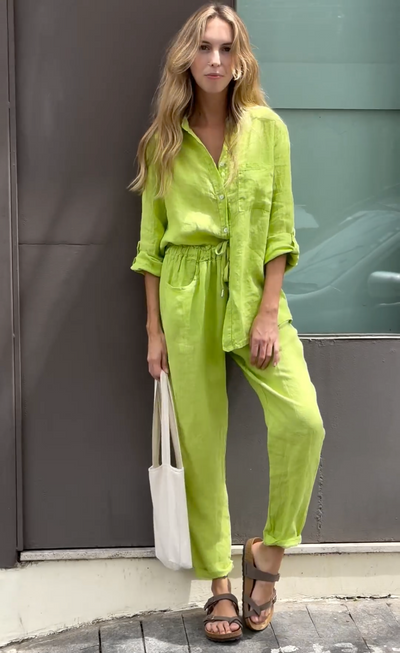 Mayfair™️ | Monica - Elegant Two-Piece Linen Shirt and Pants Set