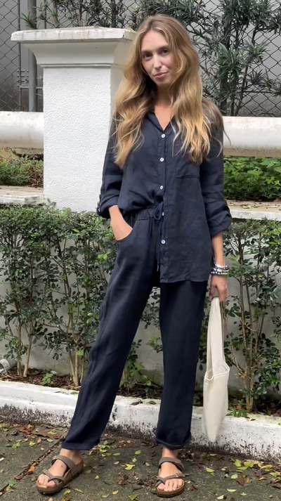 Mayfair™️ | Monica - Elegant Two-Piece Linen Shirt and Pants Set