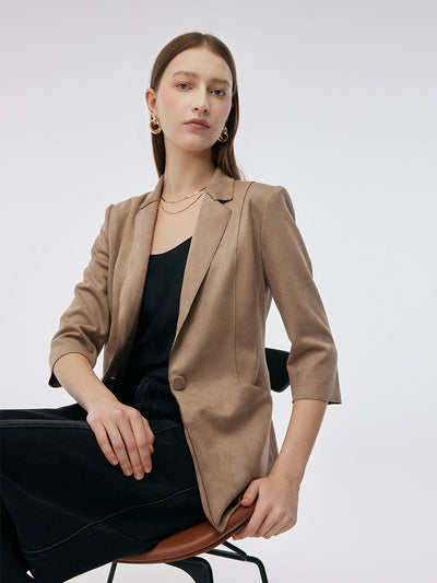 Mayfair™️ | Suede One Button 3/4 Sleeve Blazer