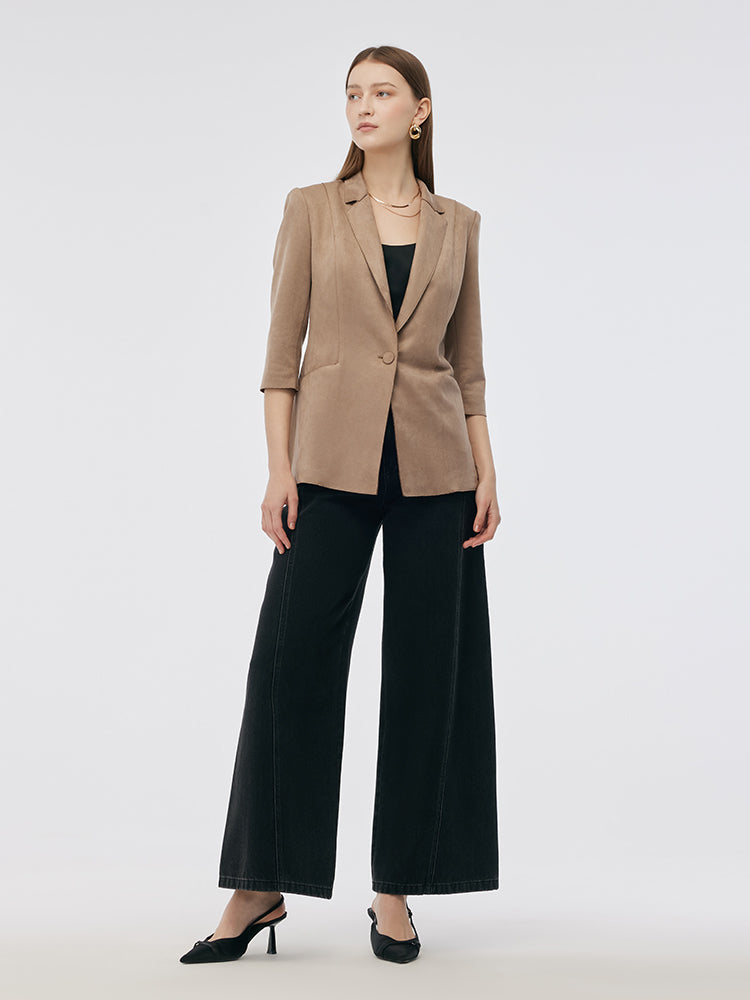 Mayfair™️ | Suede One Button 3/4 Sleeve Blazer